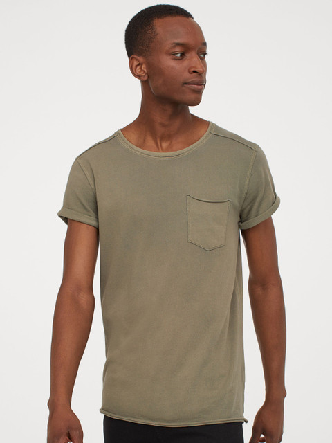 

H&M Men Green Solid Round Neck T-shirt