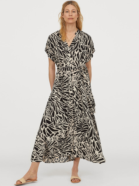 

H&M Women Beige & Black Button-Front Dress