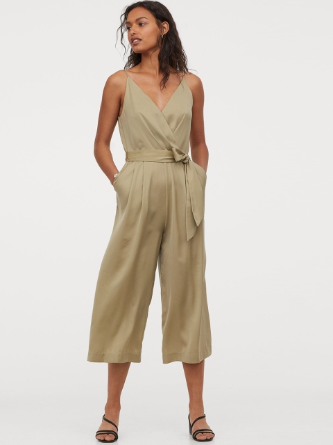 

H&M Women Olive Brown Cropped Jumpsuit