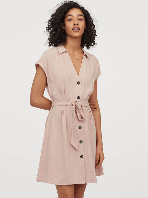 

H&M Pink Solid Linen-Blend Dress