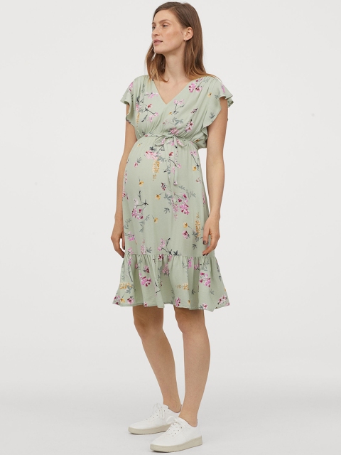 

H&M Women Green MAMA Butterfly-sleeved dress