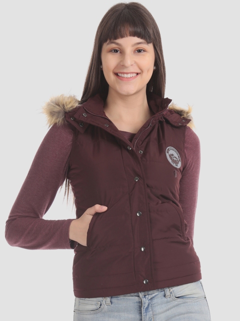 

Aeropostale Women Burgundy Solid Denim Jacket
