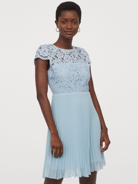 

H&M Blue Pleated Lace Dress