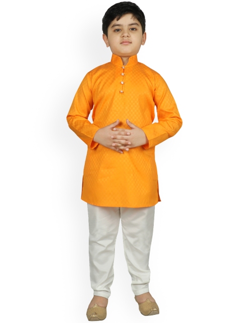 

SG YUVRAJ Boys Yellow & Off-White Self Design Kurta with Pyjamas
