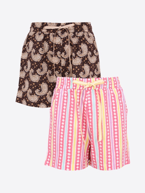 

CUTECUMBER Girls Pack of 2 Printed Regular Fit Regular Shorts, Brown