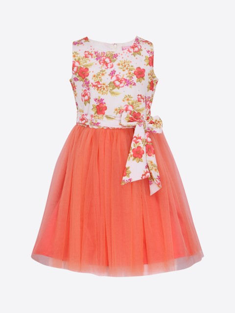 

CUTECUMBER Girls Orange & White Printed A-Line Dress