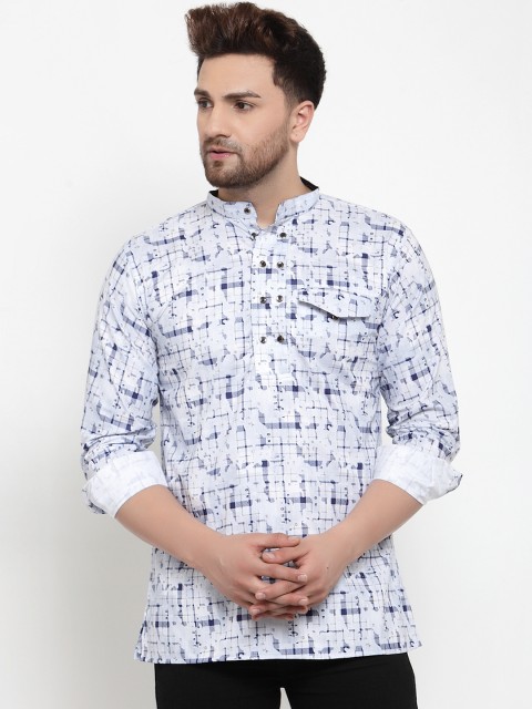

KLOTTHE Men Blue & White Printed Straight Kurta