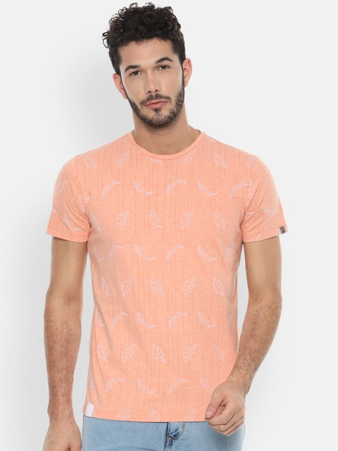 

Louis Philippe Jeans Men Peach-Coloured Printed Round Neck T-shirt