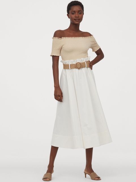 

H&M Women White Solid Belted Skirt