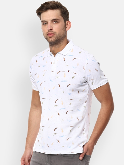 

Louis Philippe Jeans Men White Printed Polo Collar Pure Cotton T-shirt