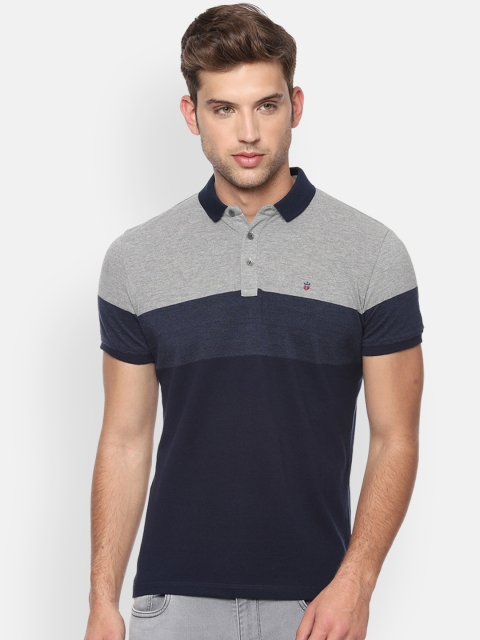 

Louis Philippe Jeans Men Navy Blue & Grey Colourblocked Polo Collar T-shirt