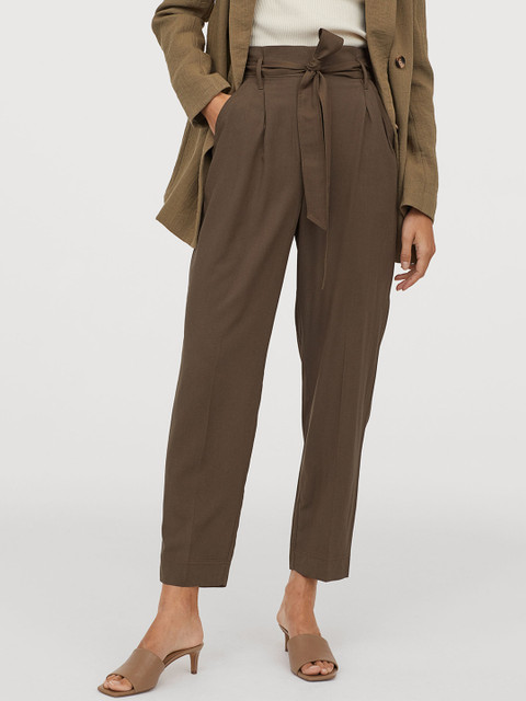 

H&M Women Olive Brown Paper Bag Trousers