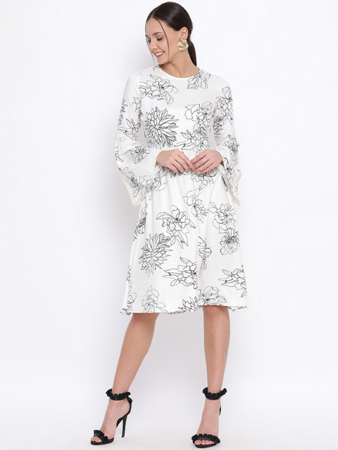 

Crimsoune Club Women White Printed Fit and Flare Dress