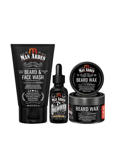 

Man Arden Beard And Face Brightening Combo Beard And Face Wash + Beard Oil + Beard Wax, Black
