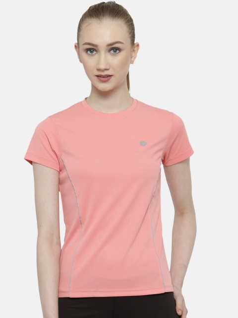 

BUKKUM Women Peach Solid Round Neck T-shirt
