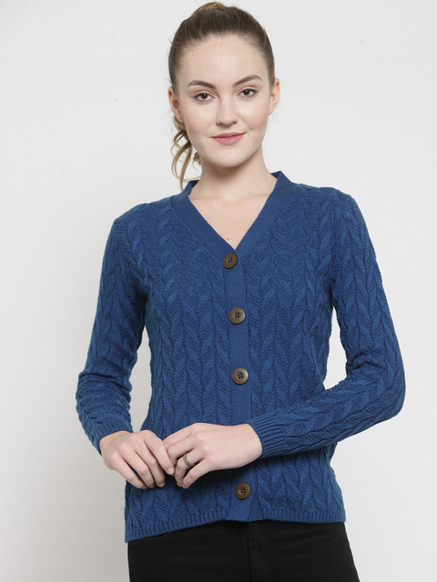 

Kalt Women Blue Cable Knit Cardigan Sweater