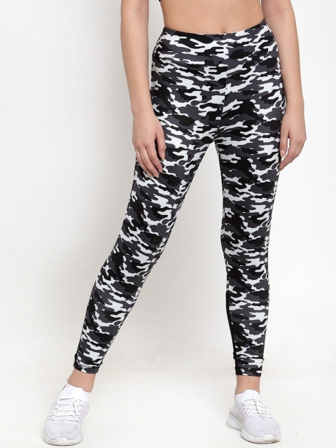 

BUKKUM Women Black & Grey Camouflage Print Track Pants
