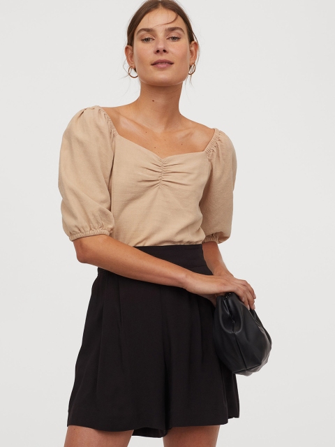 

H&M Women Black Solid Shorts High Waist