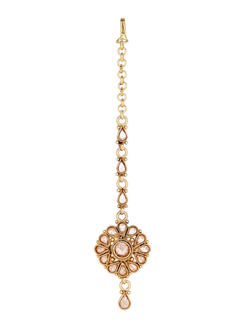 

Adwitiya Collection 24K Gold-Plated & Beige Kundan-Studded Handcrafted Maang Tikka