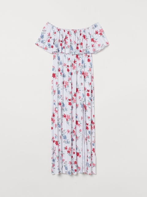 

H&M+ Women White & Red Maxi Dress With A Flounce