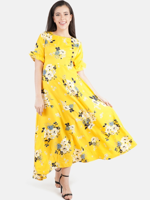 

Indietoga Women Yellow & White Printed Maxi Dress