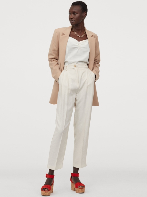 

H&M Women Beige Tailored Twill Trousers