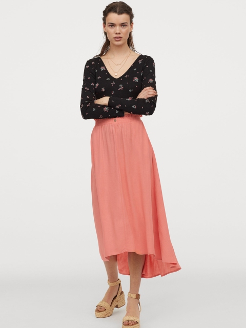 

H&M Women Peach-Coloured Flared Calf-Length Skirt