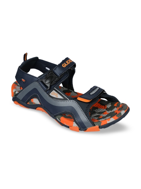 

Liberty Men Navy Blue Orange Leather Sports Sandals