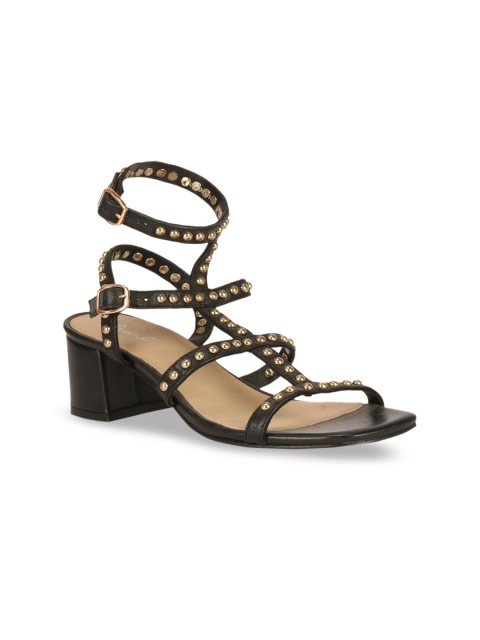 

Saint G Women Black Embellished Leather Block Heels