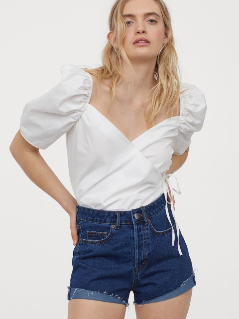 

H&M Women Blue Solid Denim Shorts