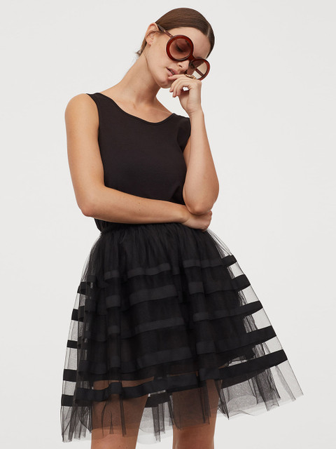 

H&M Women Black Grosgrain-Trimmed Tulle Skirt