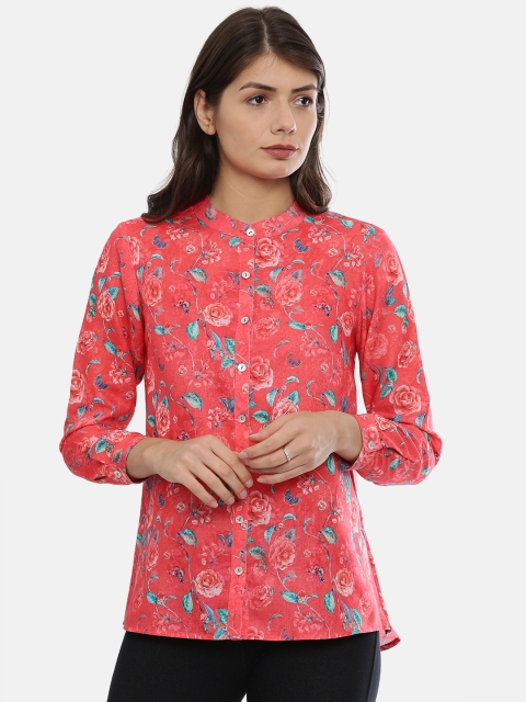 

IDK Women Red & Blue Printed Shirt Style Top