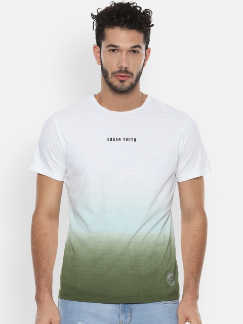 

Louis Philippe Jeans Men White Green Dyed Round Neck Pure Cotton T-shirt