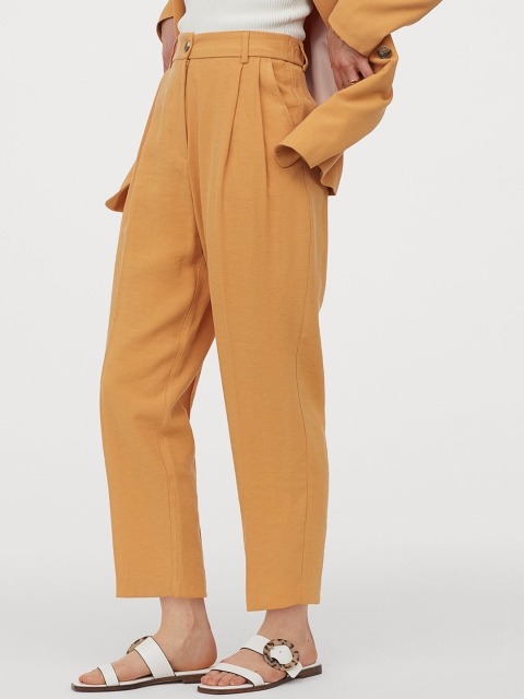 

H&M Women Mustard Yellow Tailored Twill Trousers