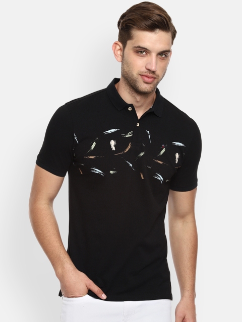 

Louis Philippe Jeans Men Black Printed Slim Polo Collar T-shirt