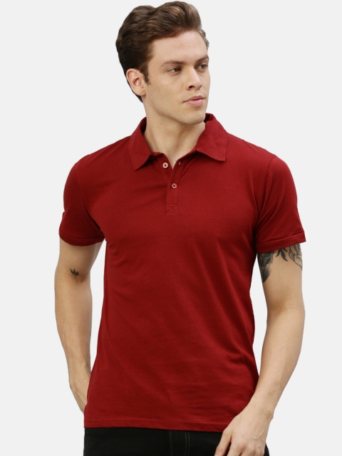 

ZALLEN Men Maroon Solid Polo Collar T-shirt