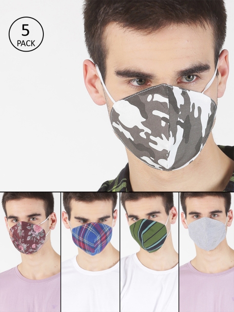 

Blue Saint Unisex 5 Pcs Printed 2-Ply Reusable Cloth Masks, Off white