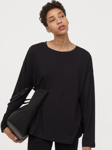 

H&M Women Black Solid Long-Sleeved Sweatshirt