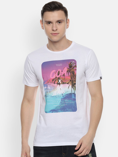 

Louis Philippe Jeans Men White & Purple Printed Round Neck T-shirt