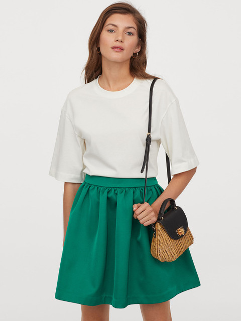 

H&M Women Green Flared Satin Skirt