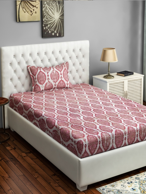 

SWAYAM Pink Ethnic Motifs 160 TC Cotton 1 Single Bedsheet with 1 Pillow Covers