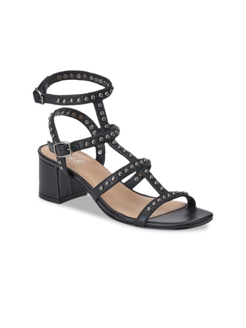 

Saint G Women Black Embellished Leather Block Heels