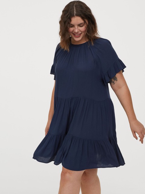 

H&M+ Women Blue Solid Crinkled Dress