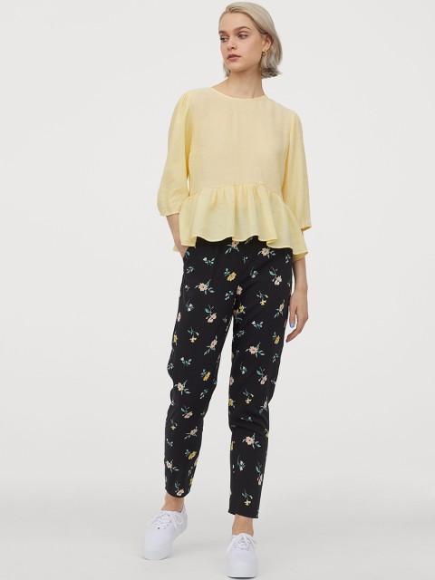 

H&M Women Black & Beige Floral Printed Pull-on Trousers
