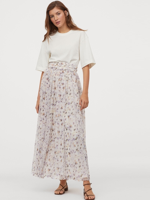 

H&M Women White Patterned Maxi Skirt