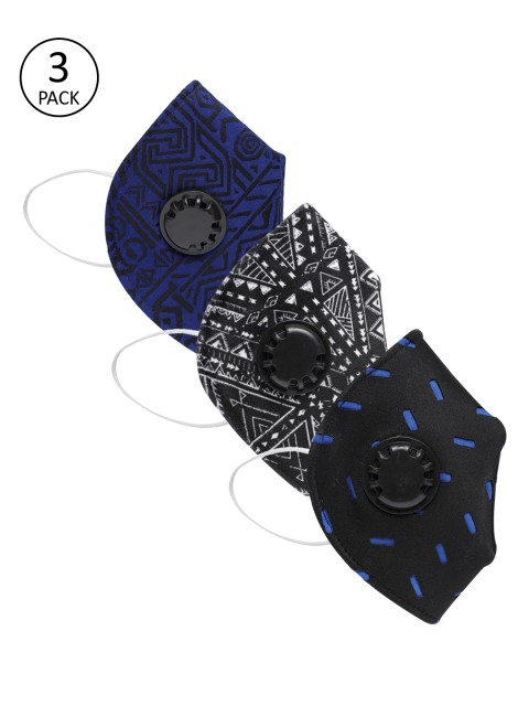 

AUDSTRO Unisex 3 Pcs Printed 3-Ply Valved Anti-Dust Reusable Protective Masks, Blue