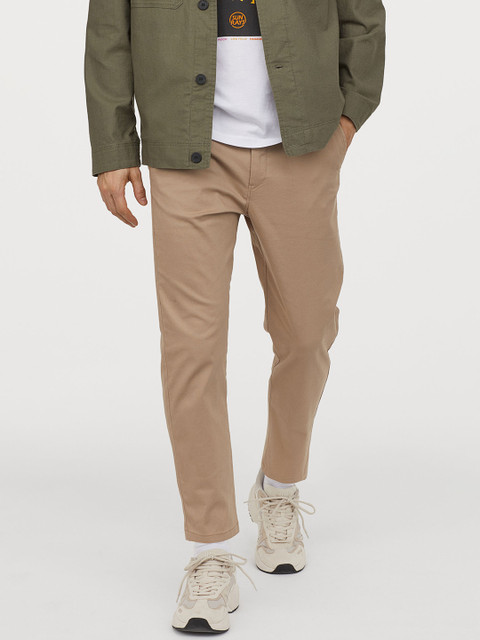 

H&M Men Beige Solid Cropped Chinos Slim Fit
