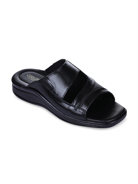 

Liberty Men Black Solid Leather Comfort Sandals