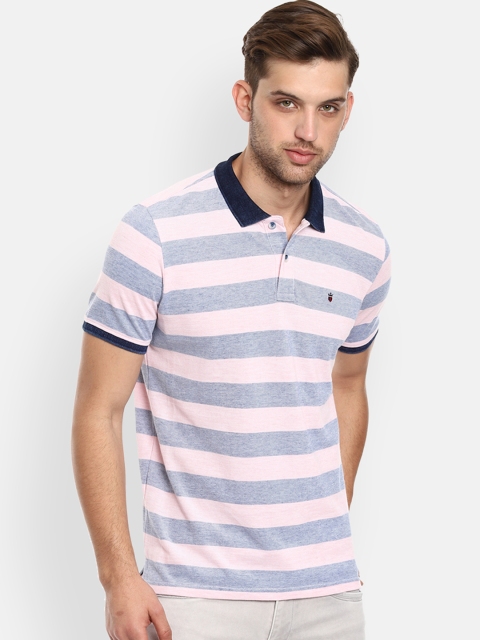 

Louis Philippe Jeans Men Pink & Grey Melange Striped Polo Collar T-shirt
