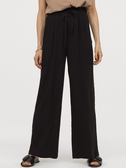 

H&M Women Black Solid Wide Trousers